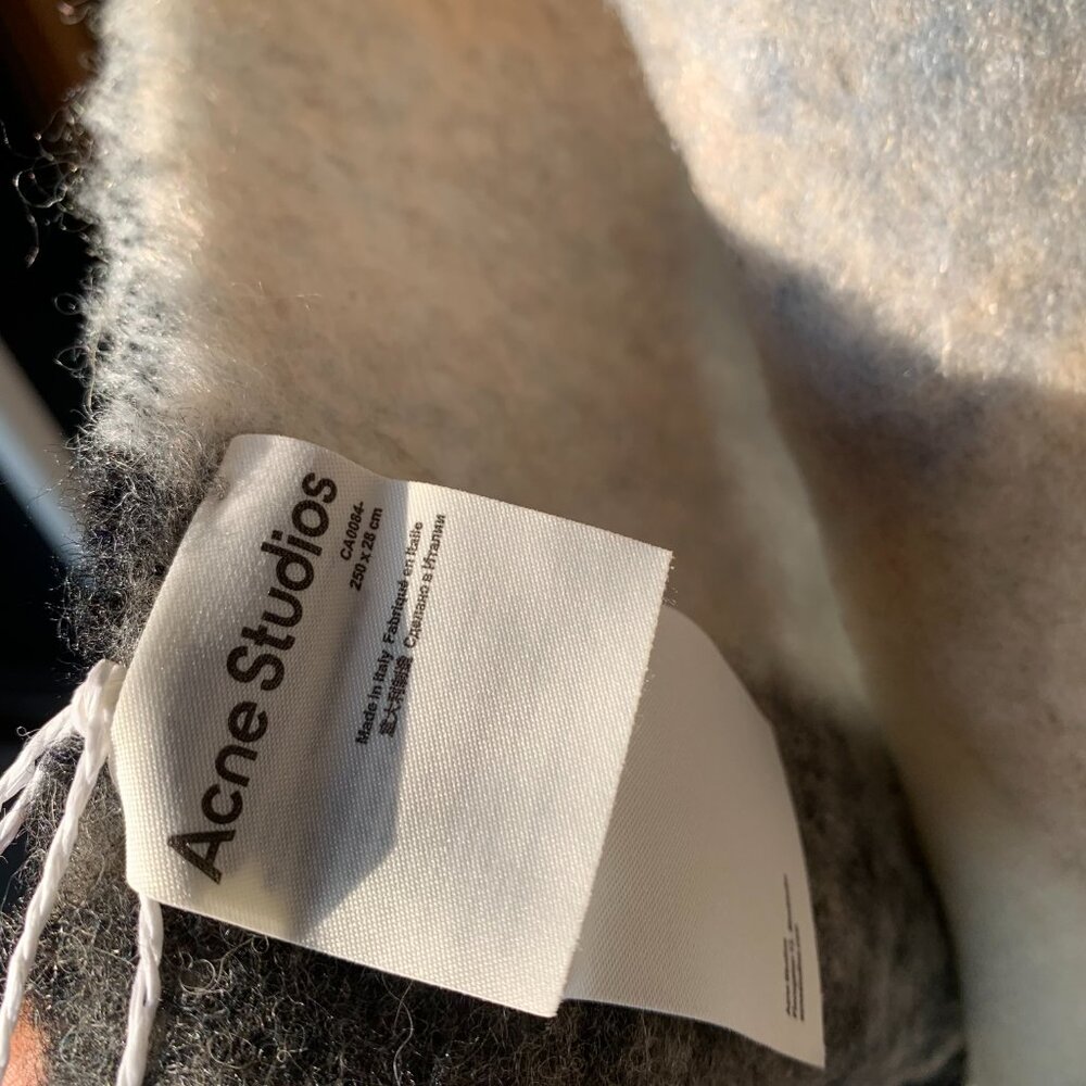 Acne Studios Checked Wool Scarf Gray Blue Fringe Cozy Designer - Picture 4 of 5